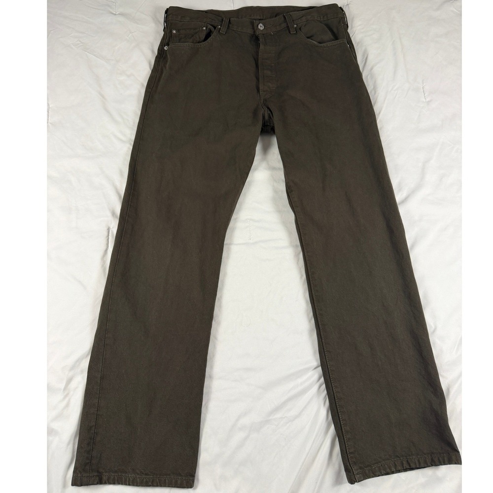 Levis 501 Original Fit Jeans Mens 38x32 Brown Olive Drab Cotton Button Fly